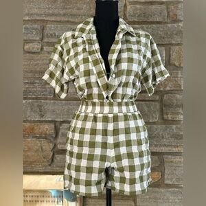 Matching Set: Plaid Short Sleeve Button Down & Shorts w/ Pockets: Size Small